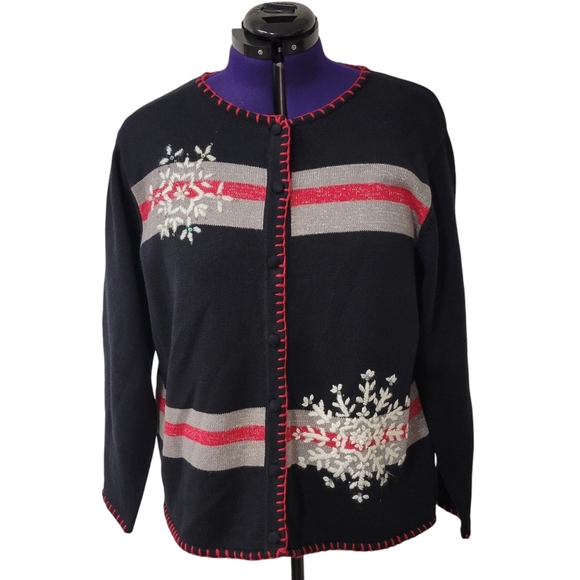 Vintage Dress Barn Ugly Christmas Sweater Snowflake Pearl Rhinestone Plus - Picture 2 of 14